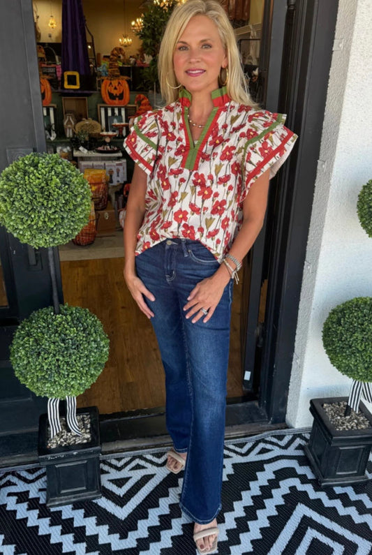 Blouse With Floral Ruffle Sleeves | Everyday Flair