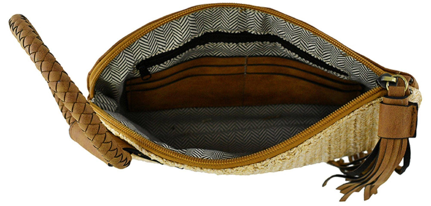 Wristlet Clutch Natural Straw With Tassel