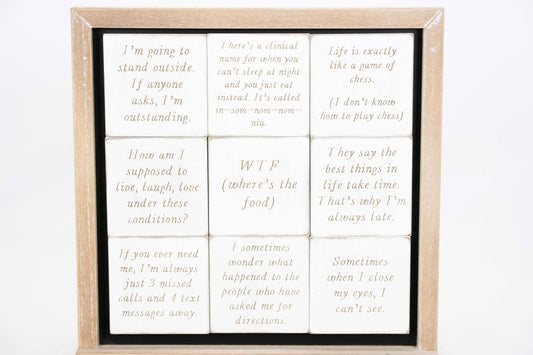 Magnet Set Wood Engraved With Funny Inspirational Quotes White And Brown