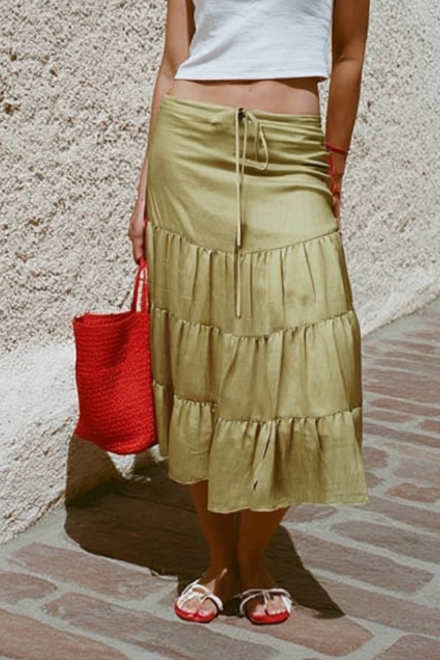 Skirt - Midi Linen Drop- Waist Tiered, Modest Fashion For Women HOT SELLER