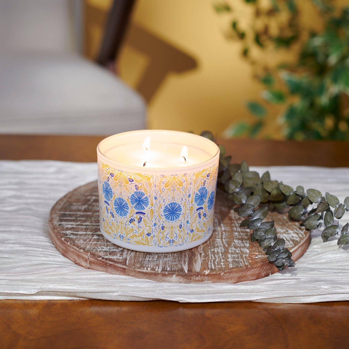 Lovely 16oz Candle With Floral Folk Art On Frosted Glass Gift For Her