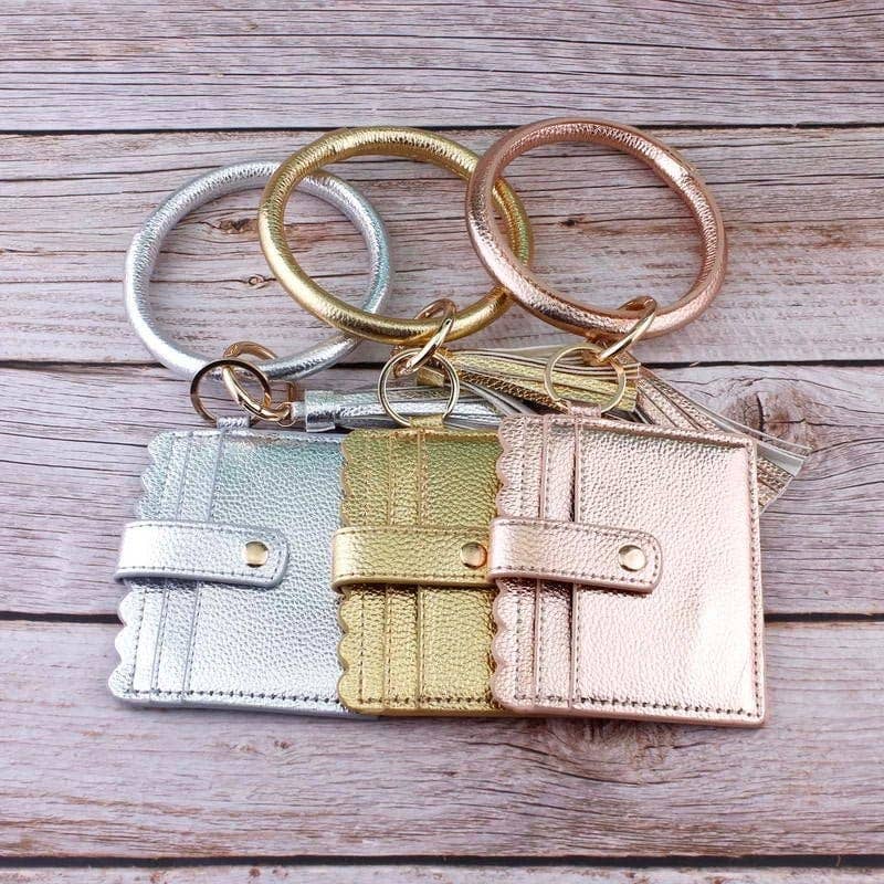 Bangle Keychain Wallet With ID Window In Vegan Leather For Handsfree Chic