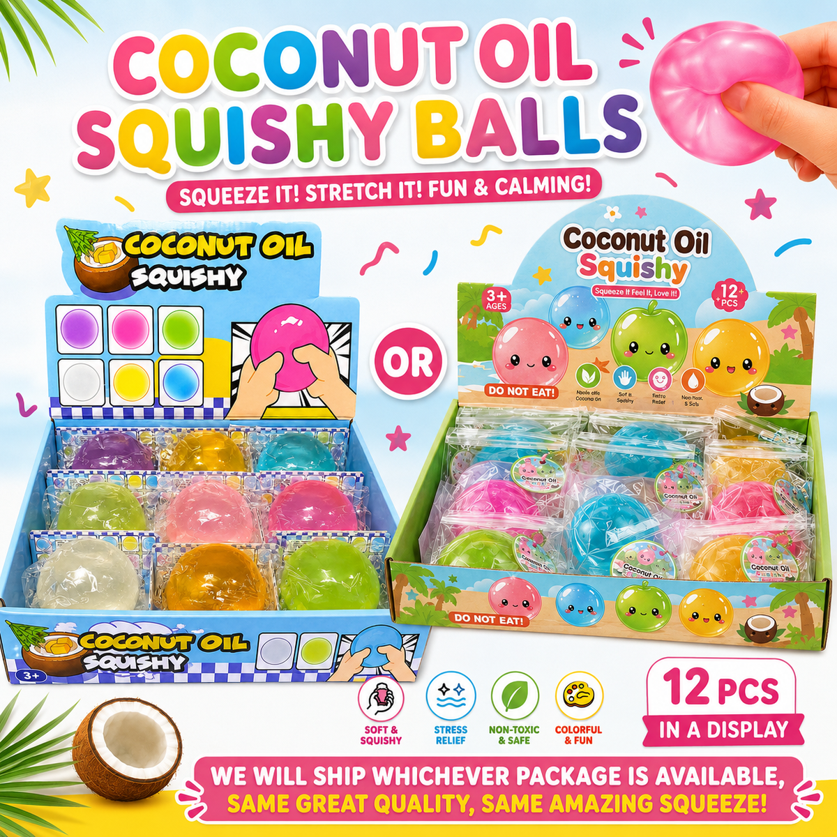 Coconut Oil Balls Squeeze Toy — Stretchy Stress Relief - The Sensory