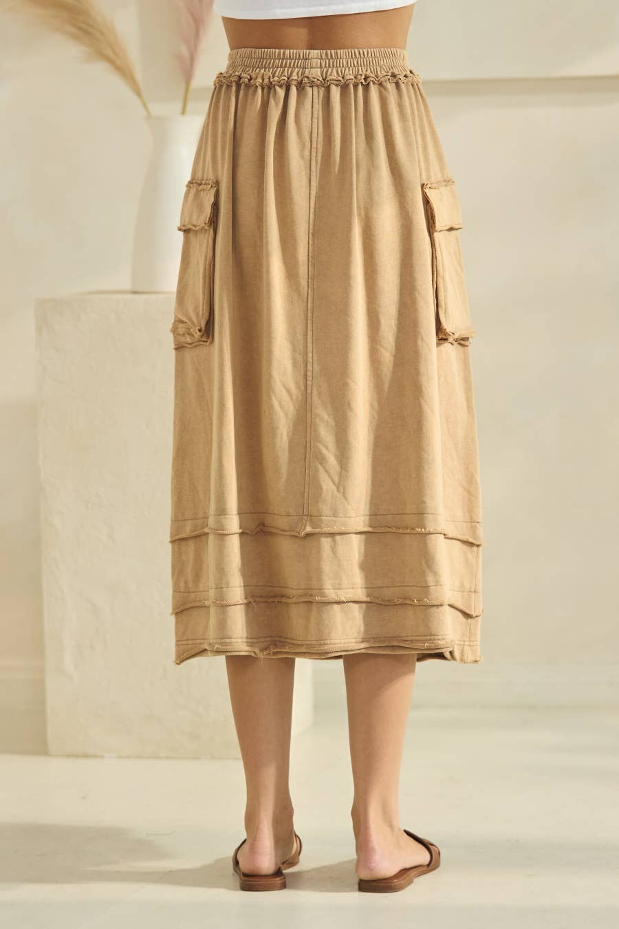 Skirt Plus Size Acid Washed French Terry Modest With Cargo Pockets And Seam Detail
