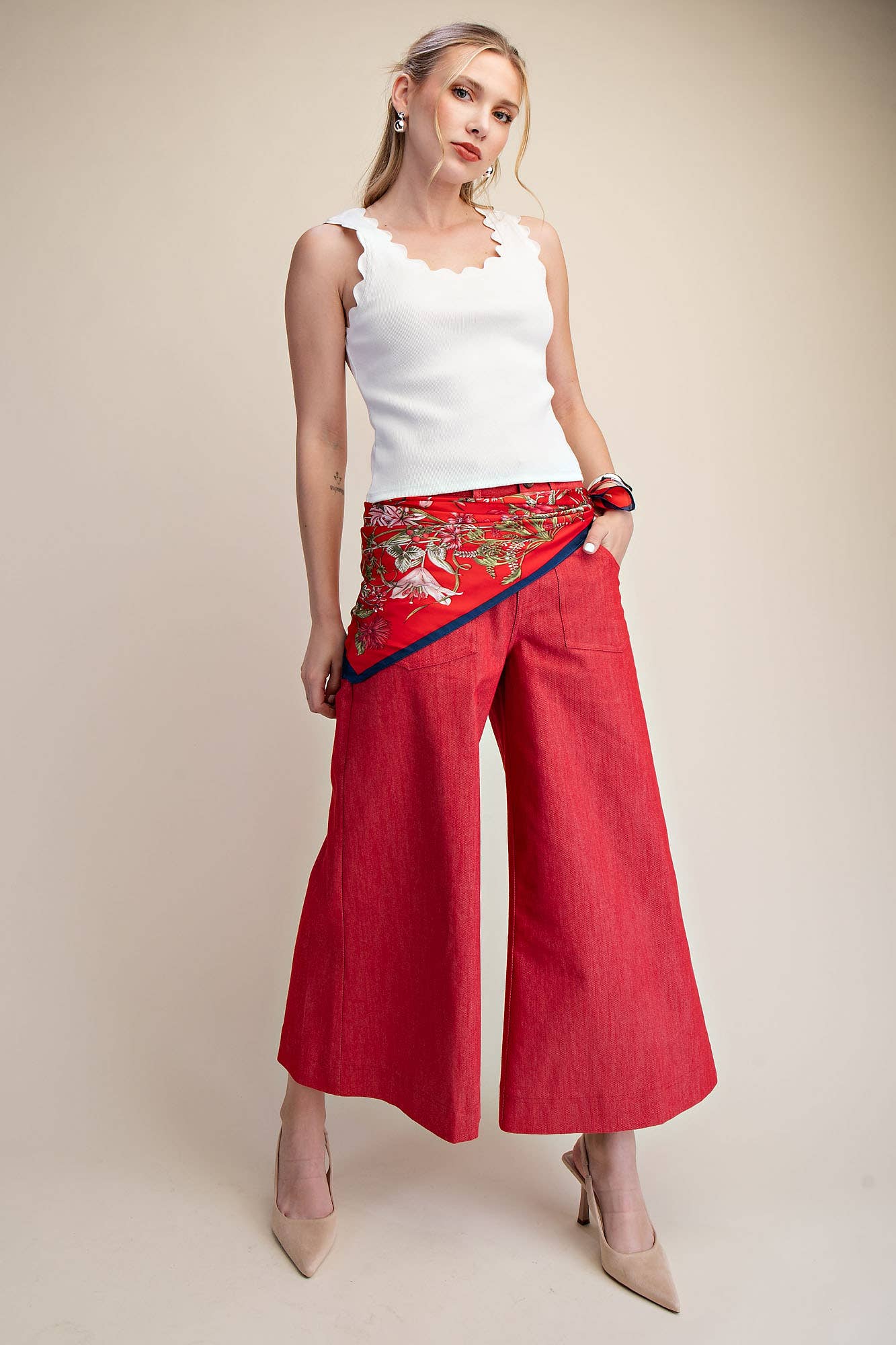 Tank Top With Scallop Wave Scoop Neck Modest Ribbed Sleeveless Faith Based