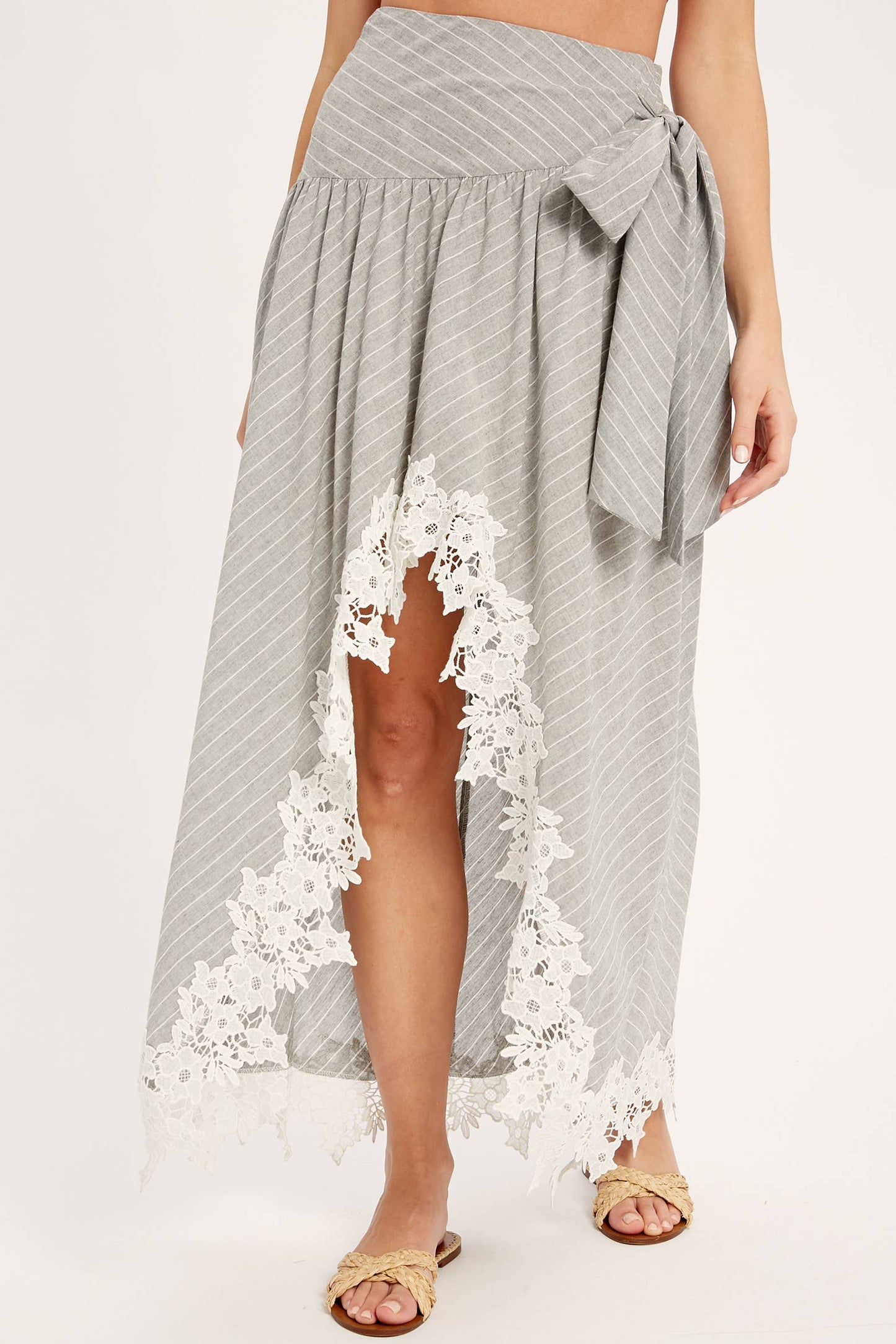 Wrap Maxi Skirt With Striped Lace Trim Fun Flirty Skirt