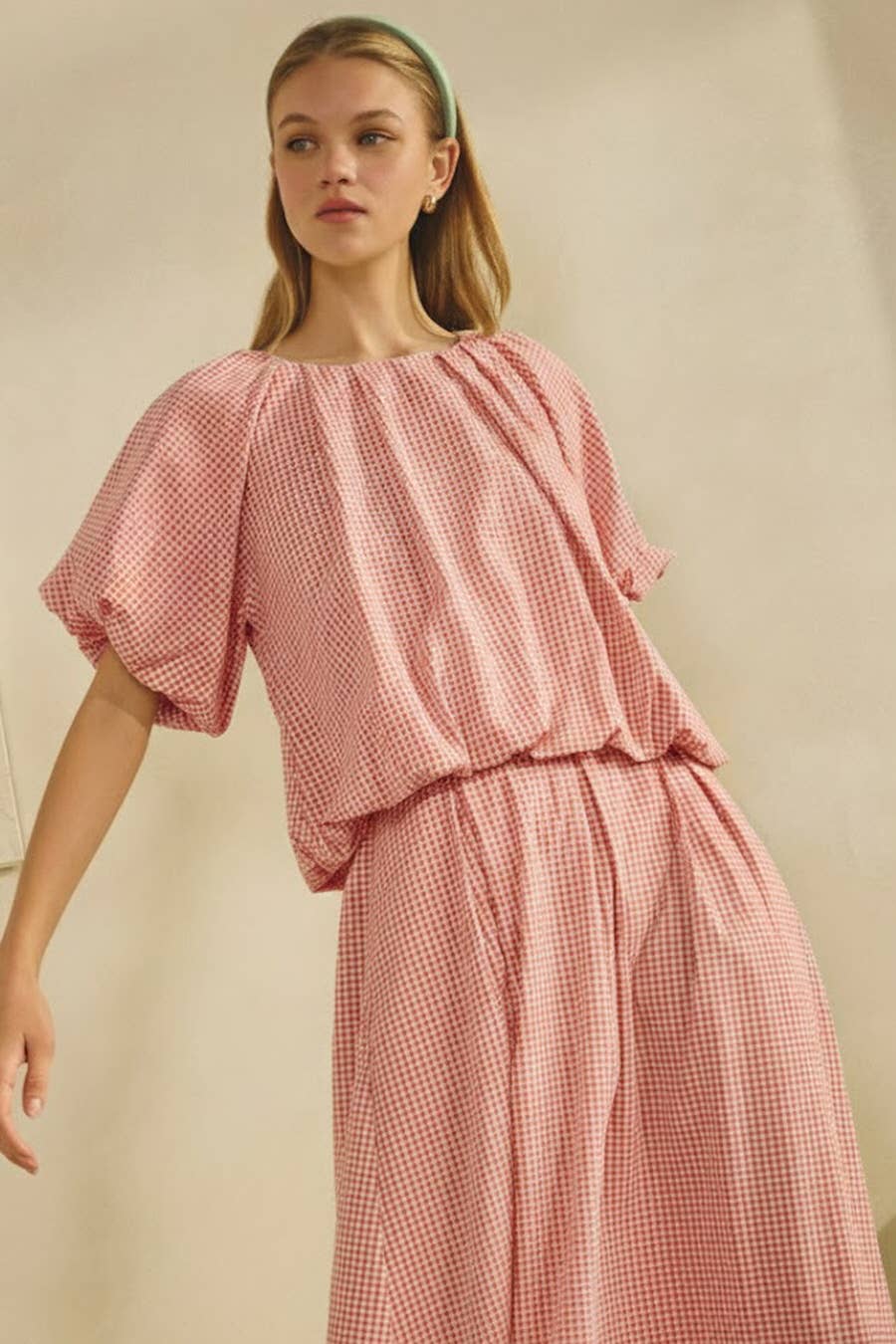 Gingham Bubble Top And Skirt Set- HOT SELLER- Modest Fashion
