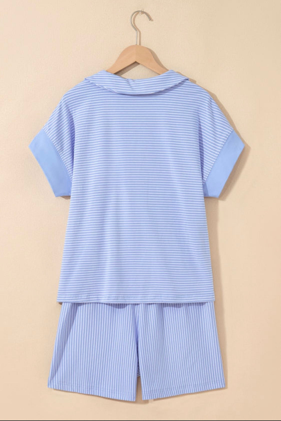 Two Piece Set The Sensory Modest Boxy Top Elastic Shorts Blue Harbor Stripe