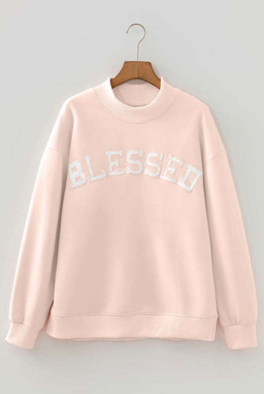 Sweatshirt The Sensory Blessed Embroidered Faith Based Crewneck Light Pink