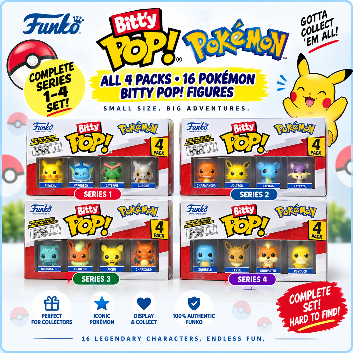 Funko Bitty Pop! Pokémon Complete Series 1–4 Set All 4 Packs 16 Figures - The Sensory