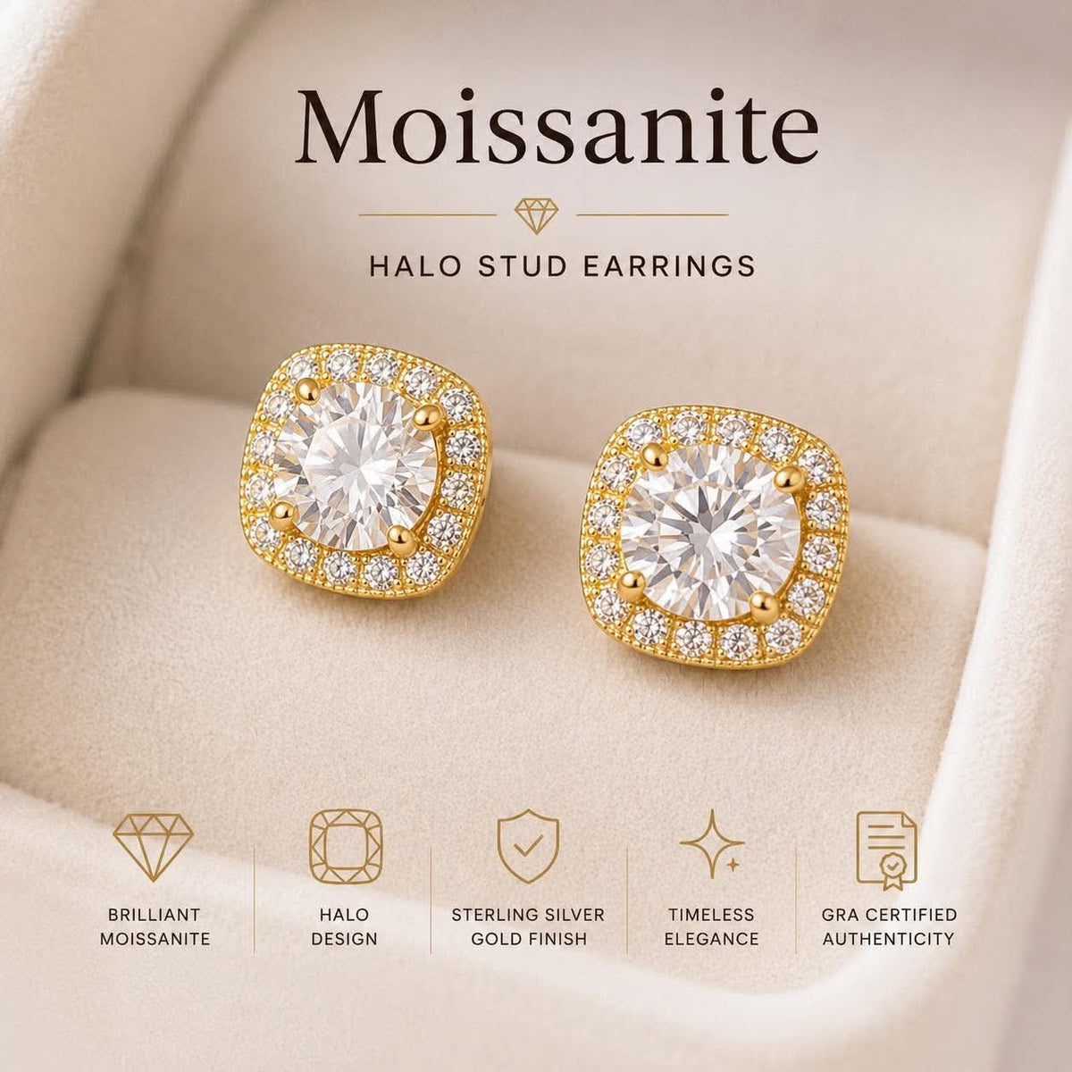 Moissanite Halo Stud Earrings - The Sensory
