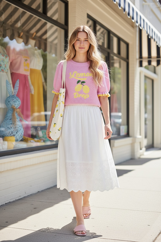 Sweet Lemon Drop Graphic Knit Short Puffy Sleeve Faith Based Modest Fashion