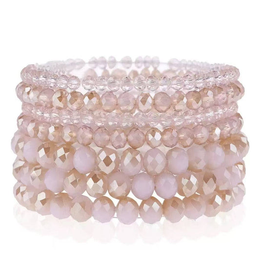 Beaded Bracelet Set Stackable Multi Strand Nude Pink Blush Tones