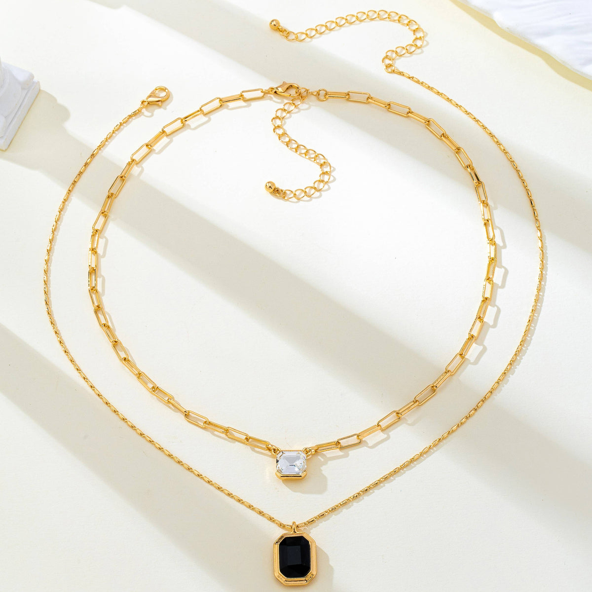 Layered Paperclip Chain Double Gemstone Necklace | 80N93798
