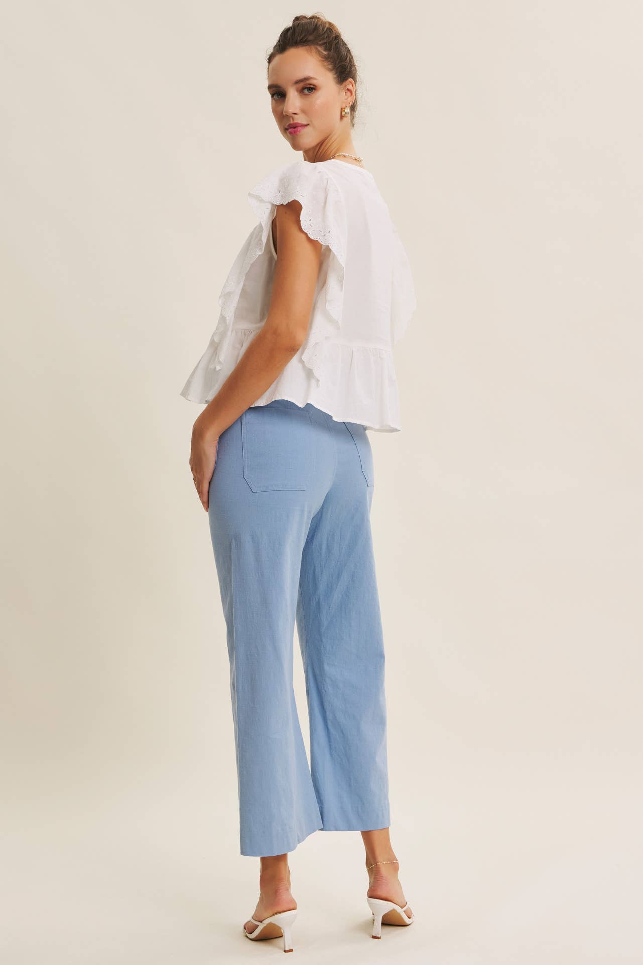Ankle Pants Modest Seasonless Stretchy Cotton Linen With Pockets Women’s