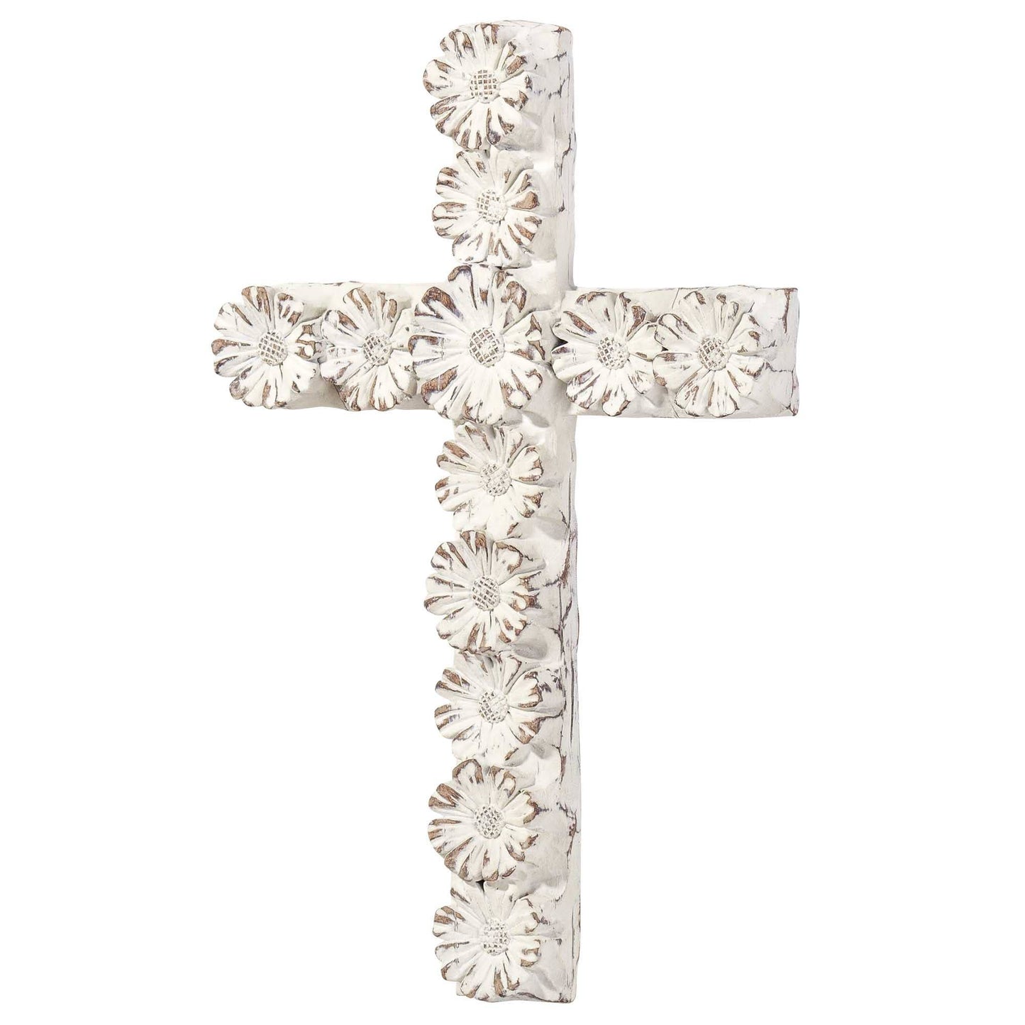 Wall Cross White Floral Resin 10 Inch Decor For Christian Gifts