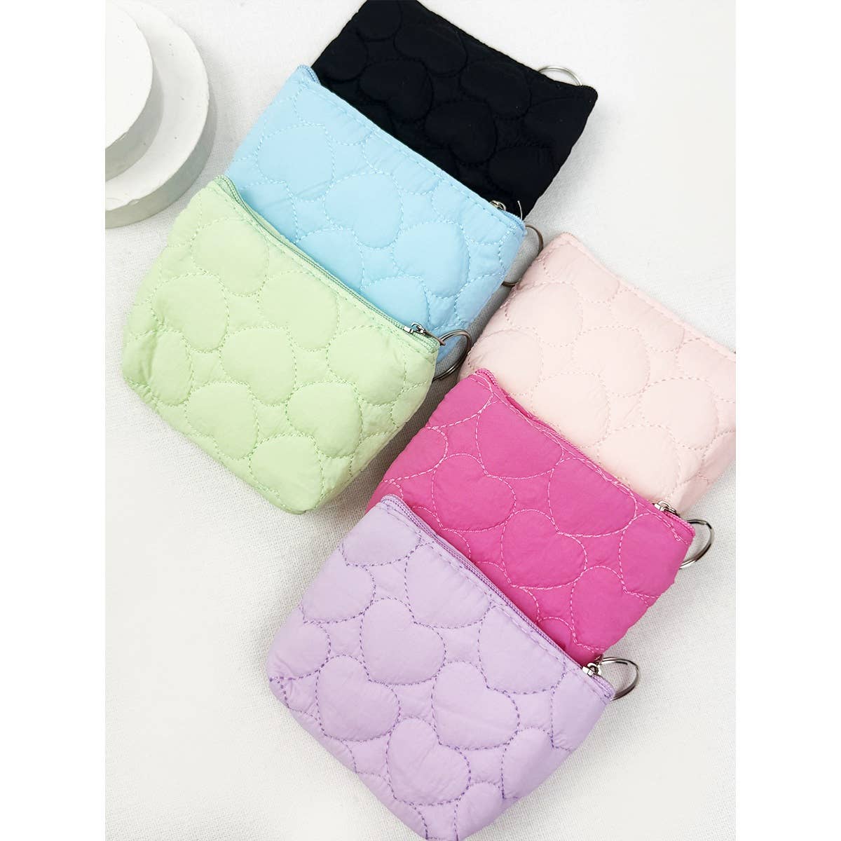 Coin Purse With Key Ring Heart Embossed Detail Mini Size Assorted Colors