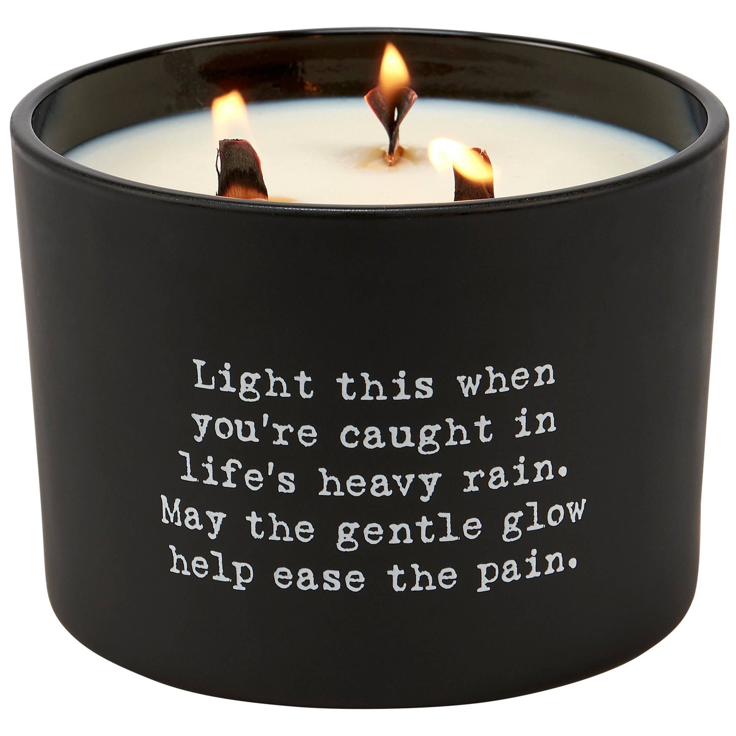 Poetry Candle With Typewriter Poem On Matte Black Glass, 3 Wooden Wicks