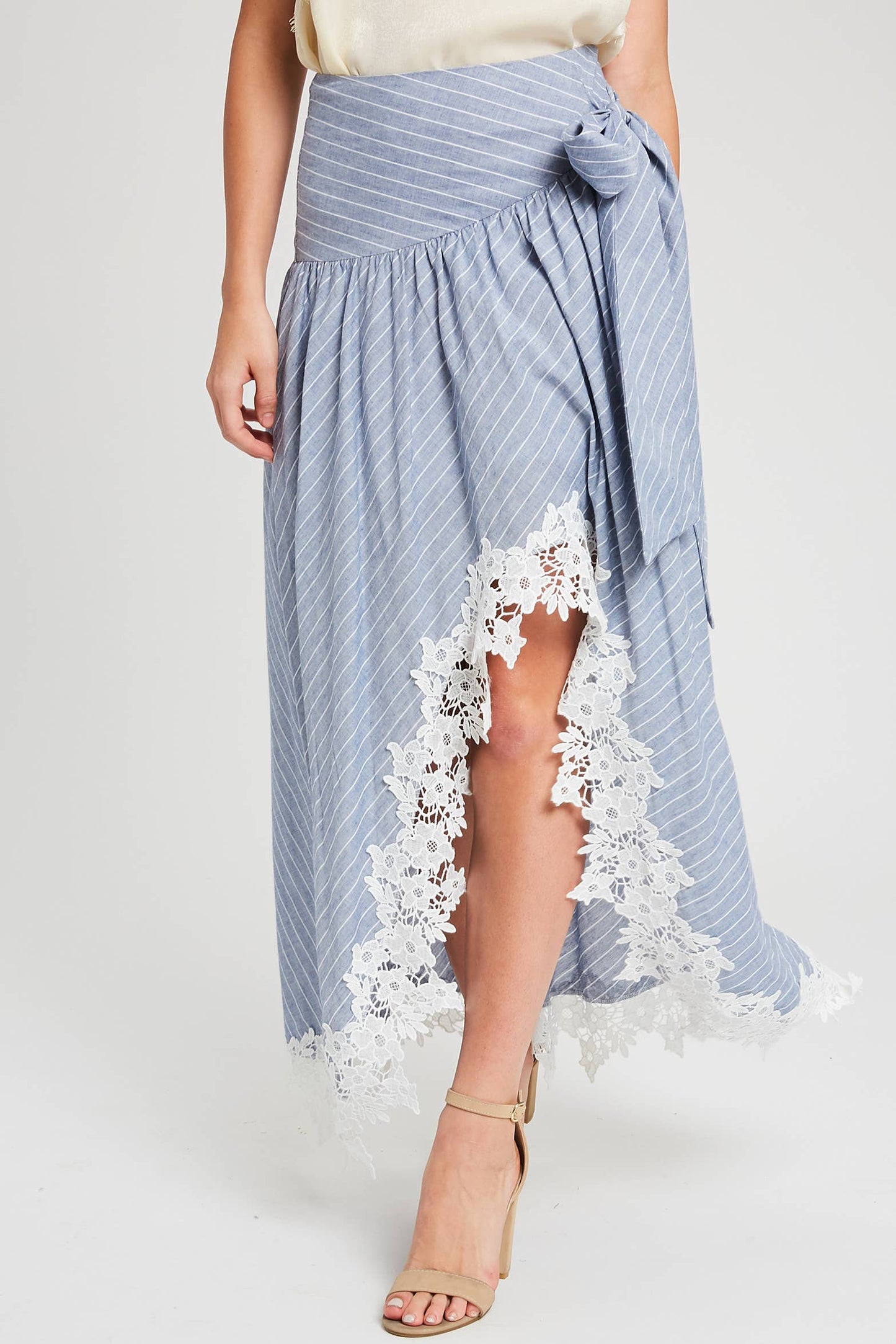 Wrap Maxi Skirt With Striped Lace Trim Fun Flirty Skirt