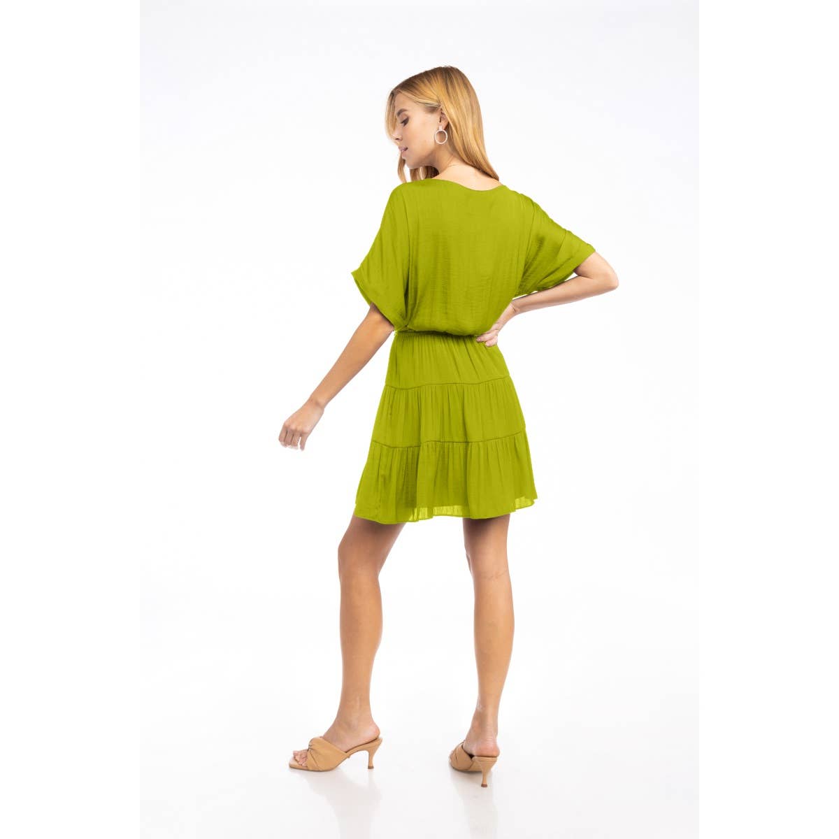Short Sleeve Tiered Mini Dress - Front Button, Tie Waist, Little Dress