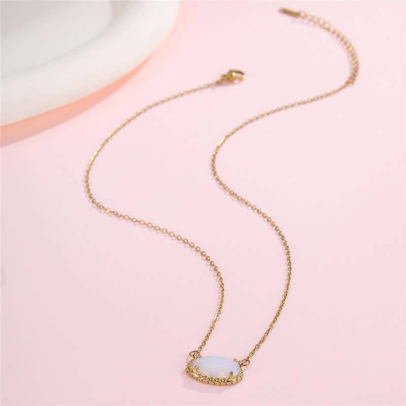 OVAL GEMSTONE CHARM PENDANT NECKLACE | 40NK9661 - The Sensory