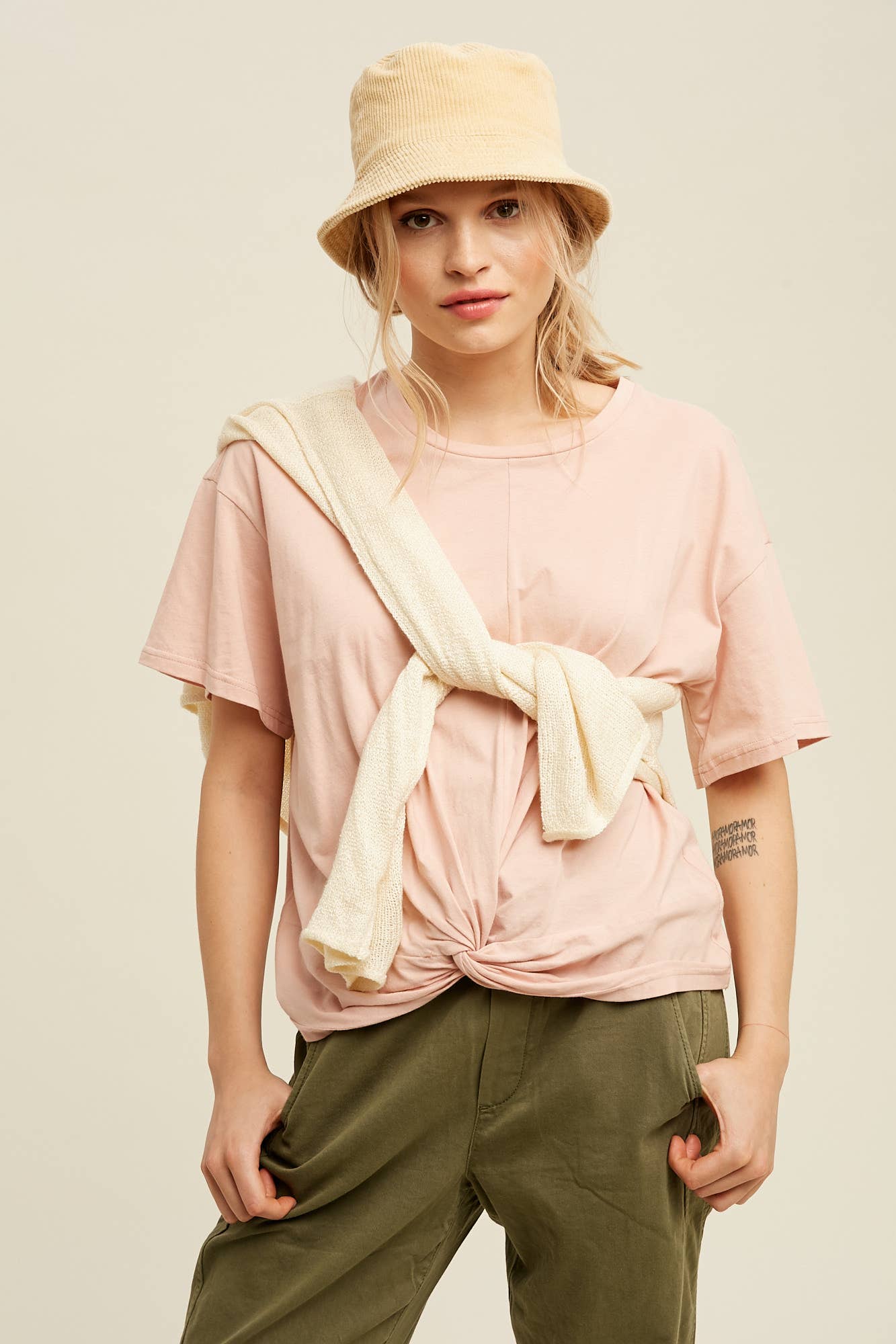 Dressy Twisted Tee Front Relaxed - Soft Cotton Jersey Modest Comfort