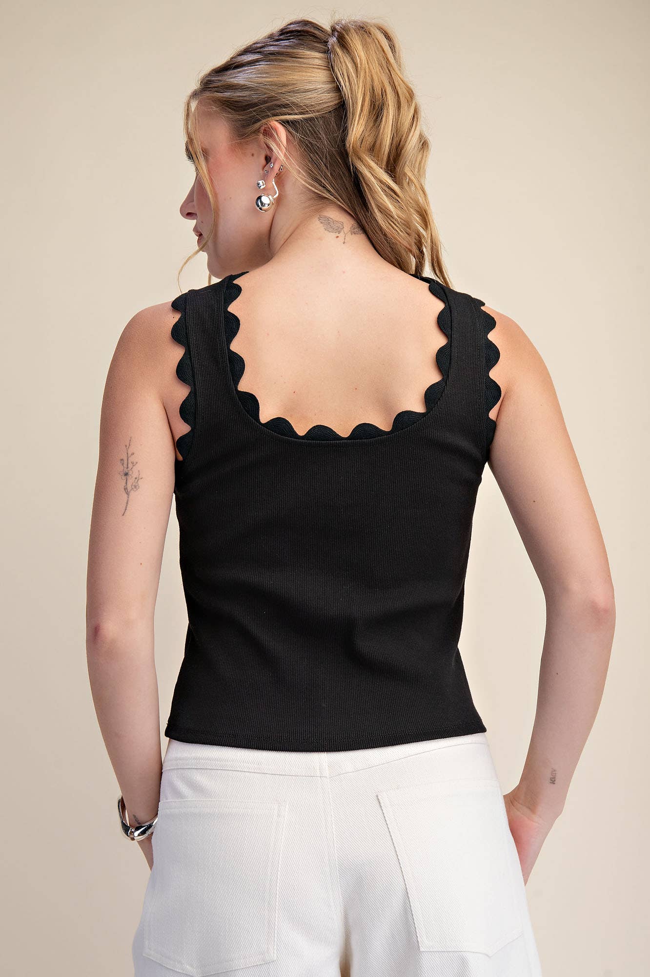 Tank Top With Scallop Wave Scoop Neck Modest Ribbed Sleeveless Faith Based