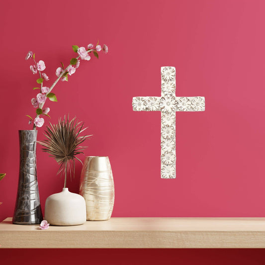 Wall Cross White Floral Resin 10 Inch Decor For Christian Gifts