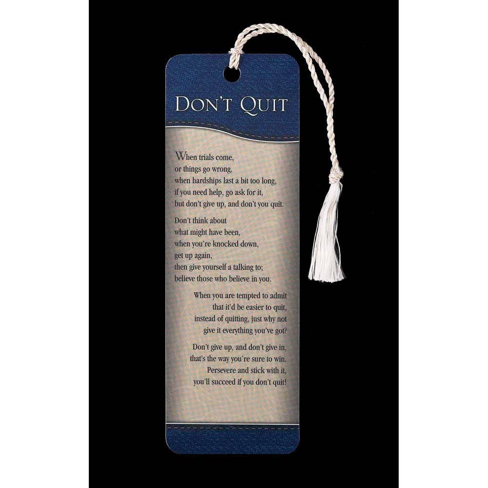 Don't Quit Bookmark With Denim Trim Dont Quit Poem - Faith-Based Gift For Her/Him