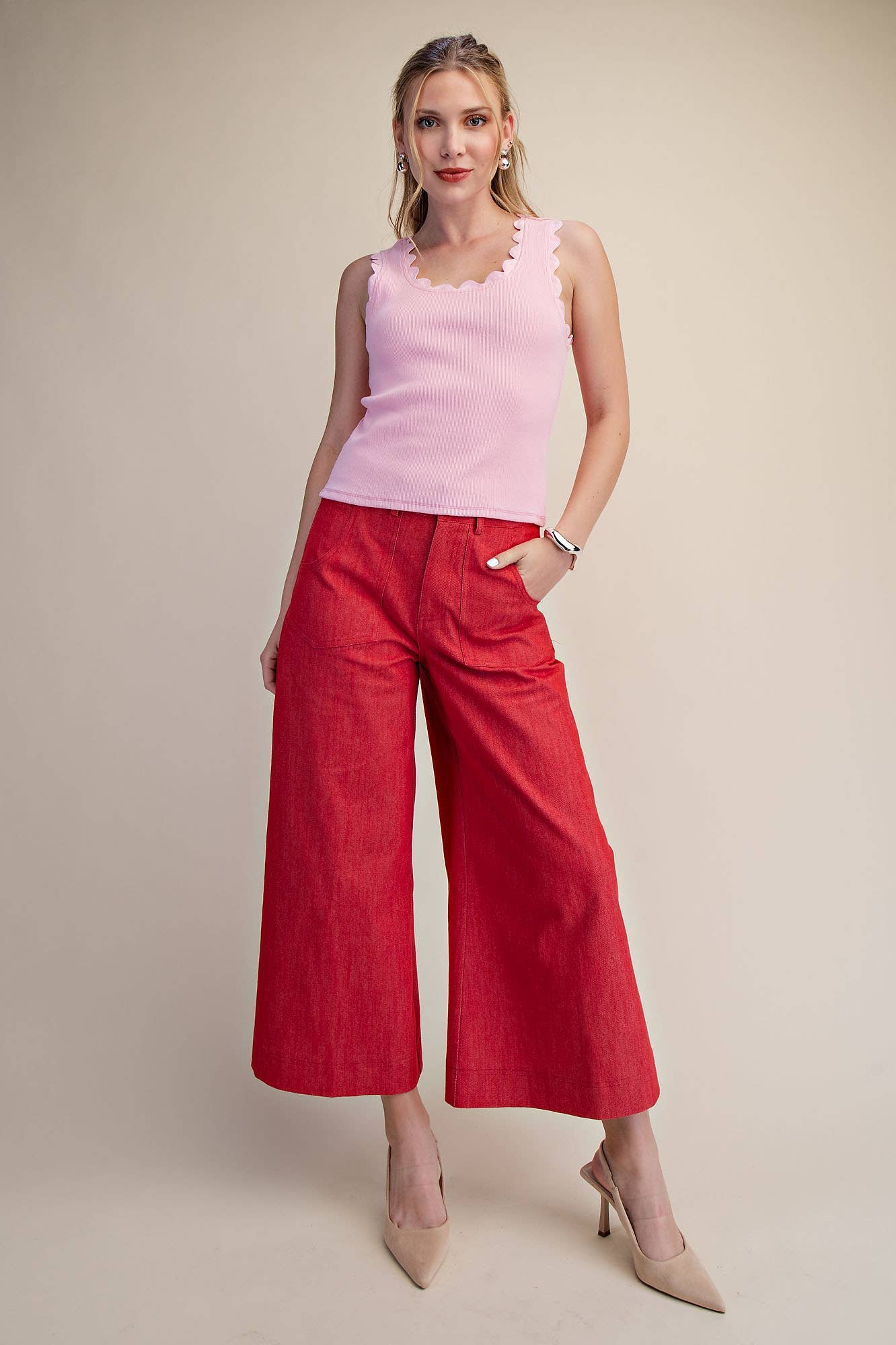 Tank Top With Scallop Wave Scoop Neck Modest Ribbed Sleeveless Faith Based