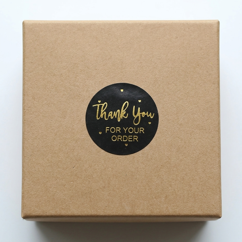 500pc, 1in Black Pink Circular Gold Heart THANK YOU Stickers