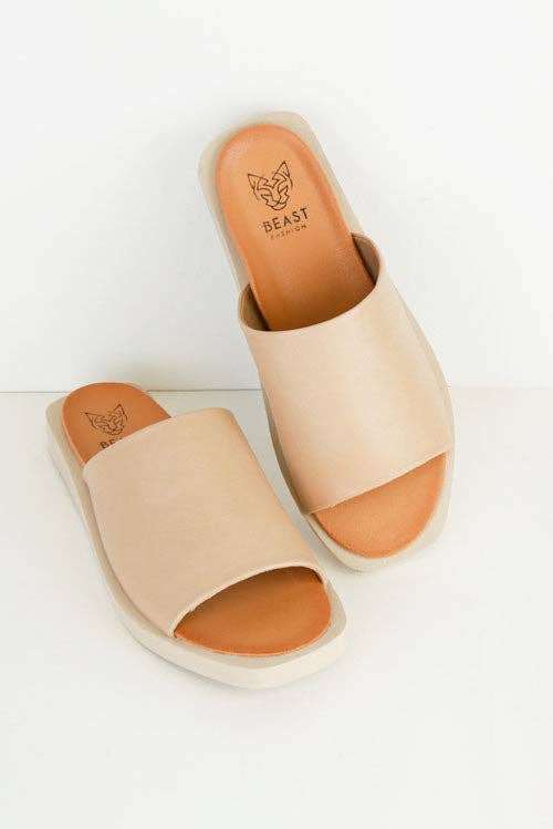 Soft Leather Slide Sandals All Day Comfort- Blue or Nude