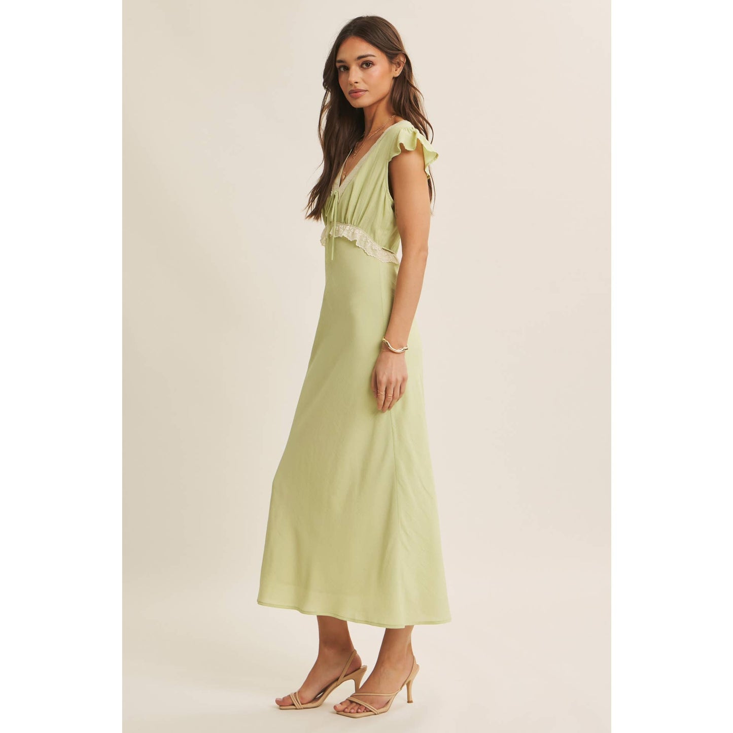 Midi Dress With Lace Trim Slim Fit Waist- Restock March 21st