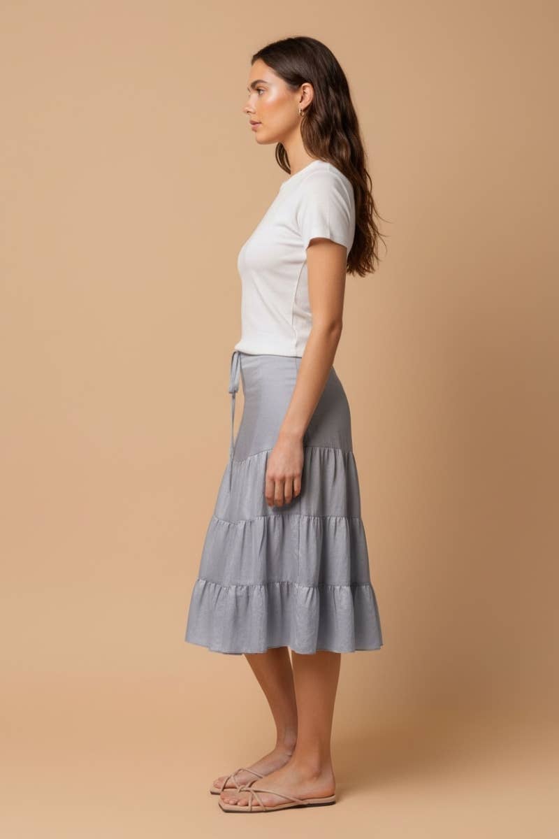 Skirt - Midi Linen Drop- Waist Tiered, Modest Fashion For Women HOT SELLER