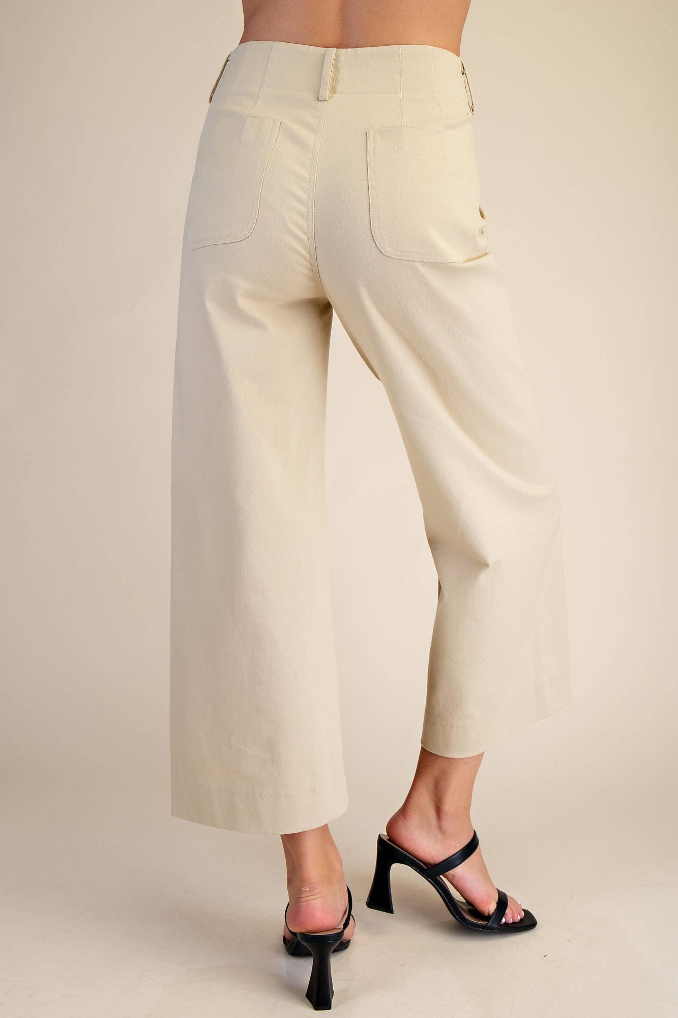 Pants Wide-Leg Cropped With Scalloped Pocket Detail Cotton Blend