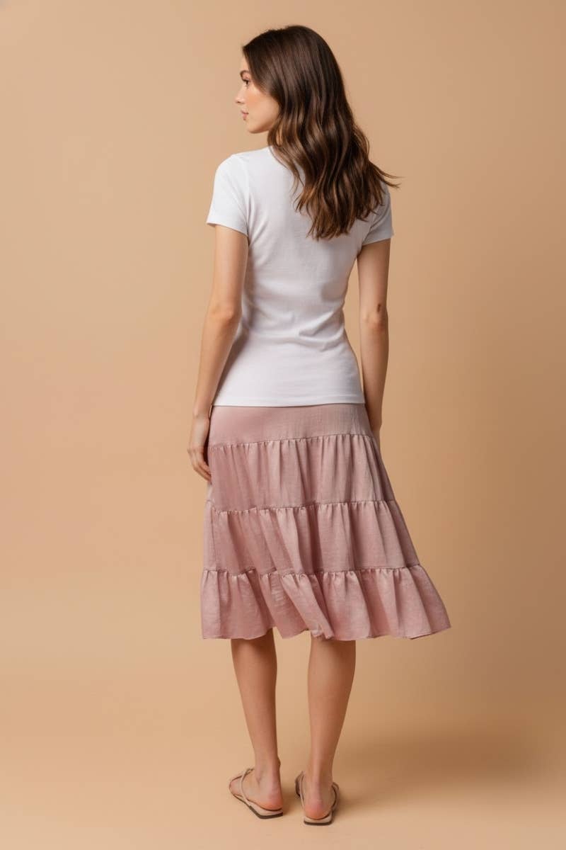 Skirt - Midi Linen Drop- Waist Tiered, Modest Fashion For Women HOT SELLER