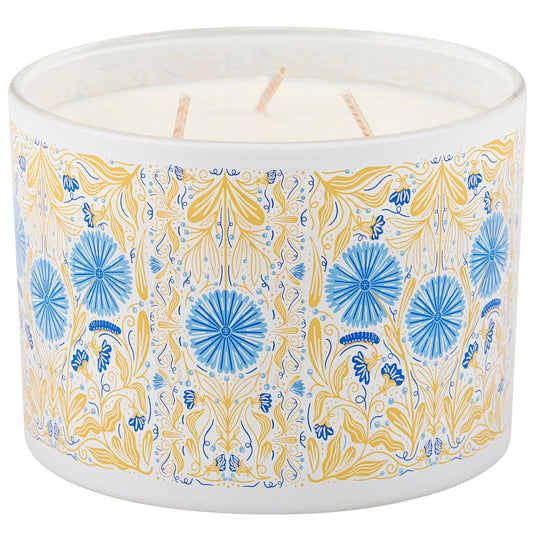 Lovely 16oz Candle With Floral Folk Art On Frosted Glass Gift For Her