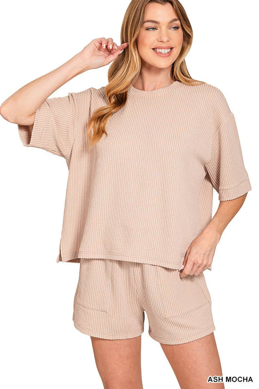 TShirt & Shorts Set Corded Ribbed
