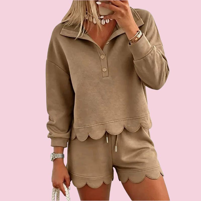 Scallop Hem Fall Short Set - The Sensory