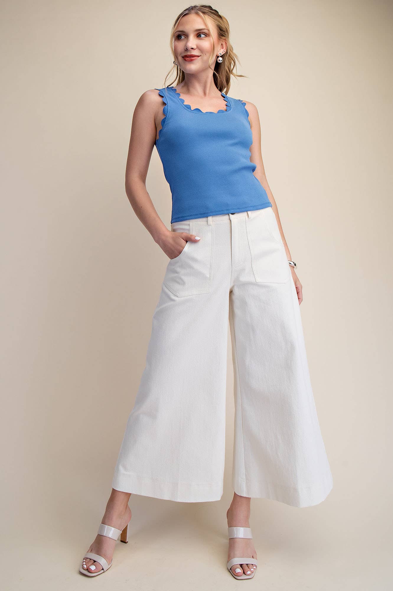 Tank Top With Scallop Wave Scoop Neck Modest Ribbed Sleeveless Faith Based