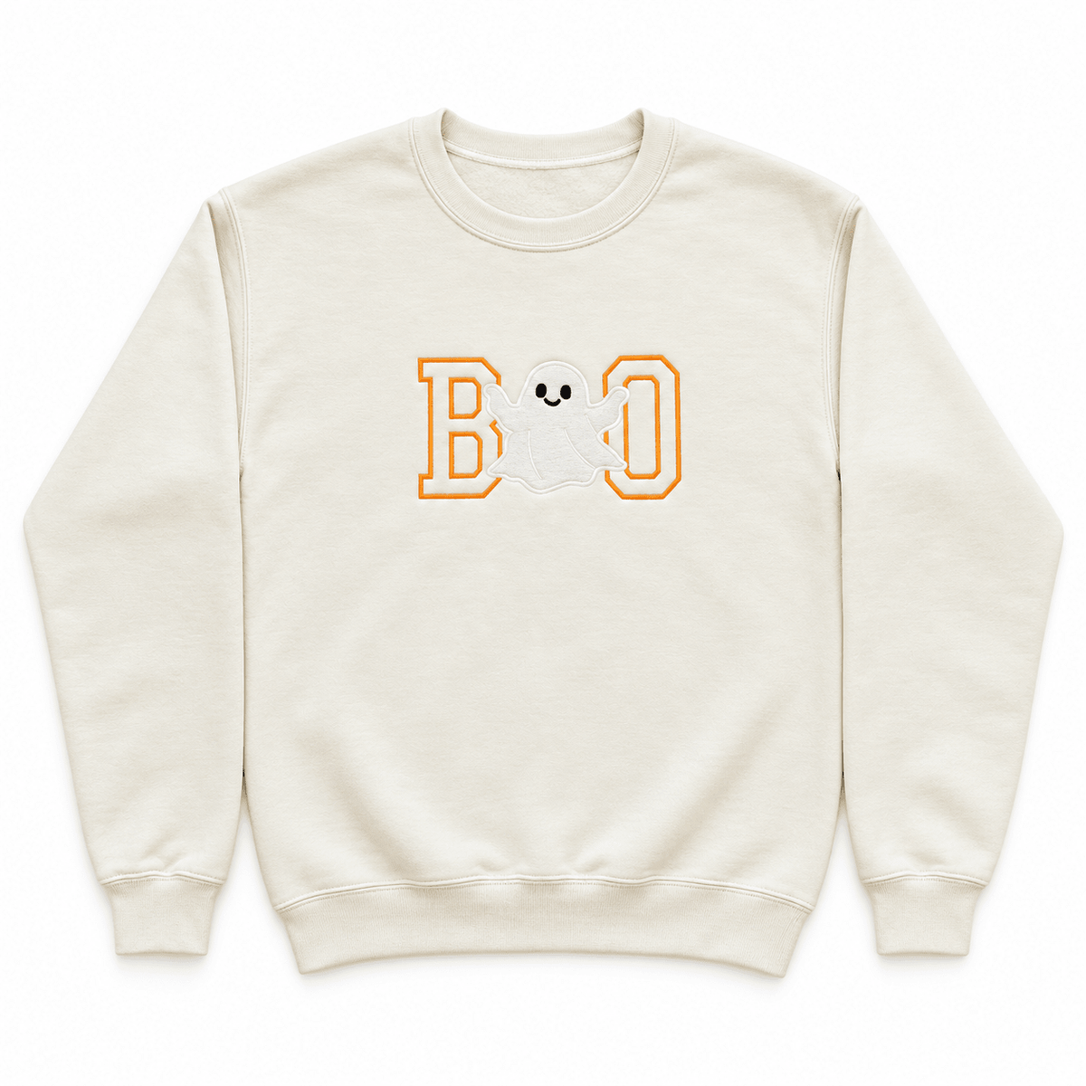Boo Ghost Halloween Embroidered Sweatshirt Cream - The Sensory