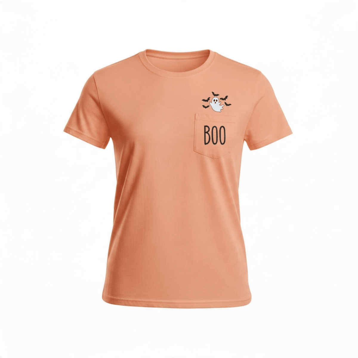 Boo Ghost Embroidered Halloween Pocket Tee | Orange - The Sensory