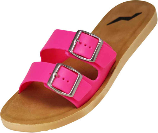 Slide Sandals Women's Two-Buckle Pink Modest Faith-Based Footwear - The Sensory