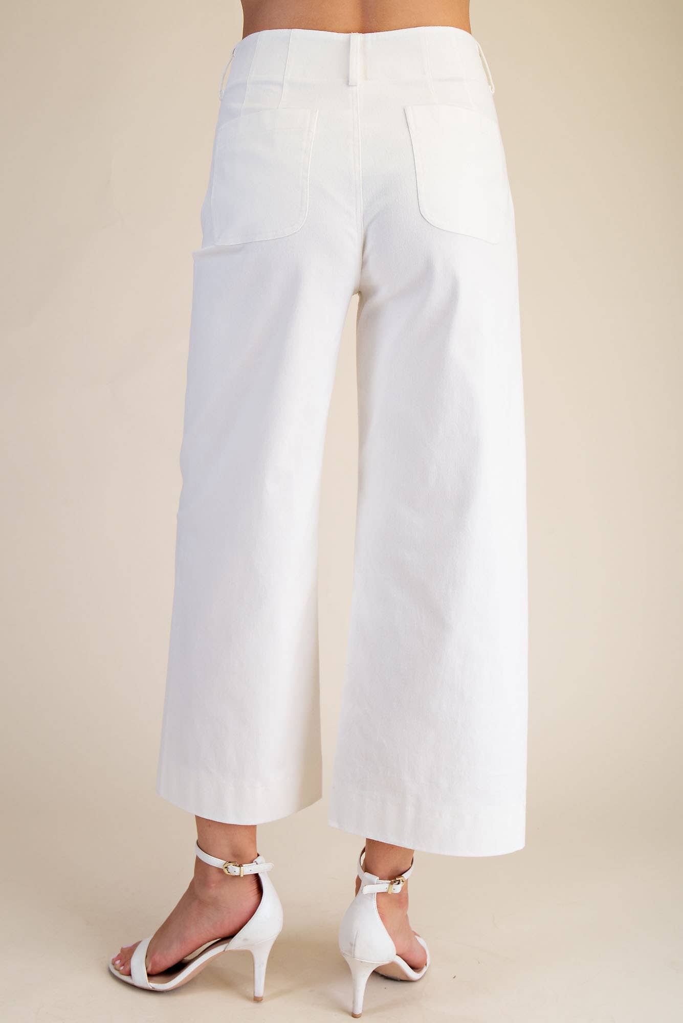 Pants Wide-Leg Cropped With Scalloped Pocket Detail Cotton Blend