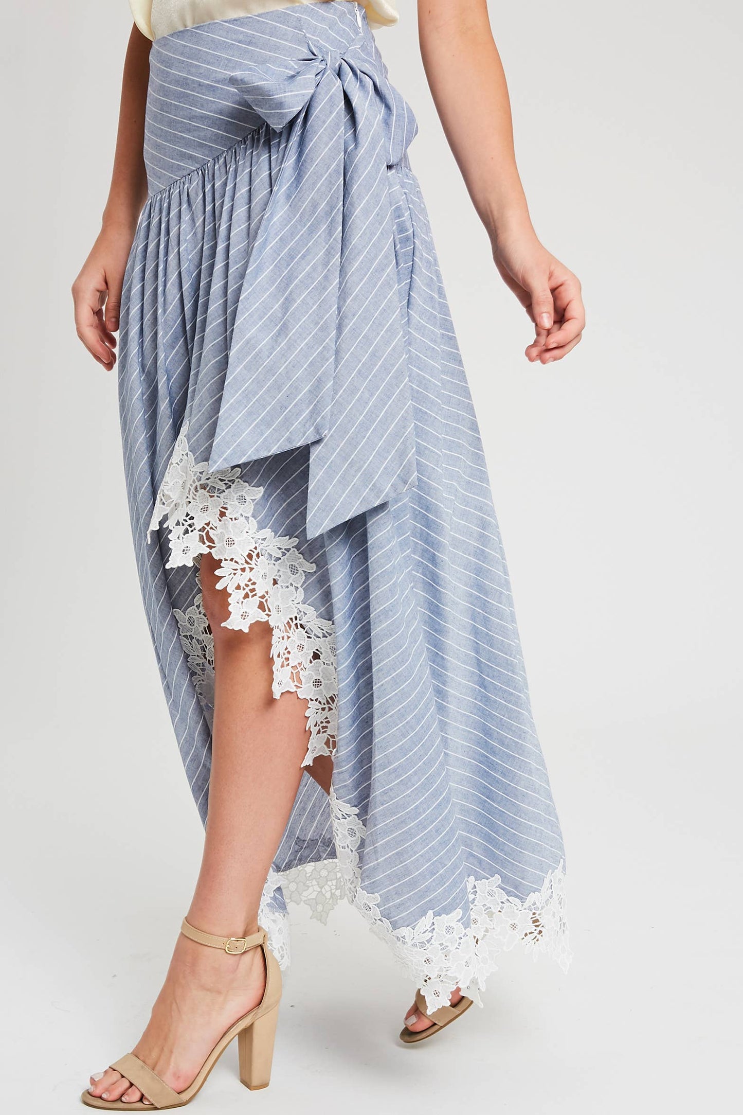 Wrap Maxi Skirt With Striped Lace Trim Fun Flirty Skirt