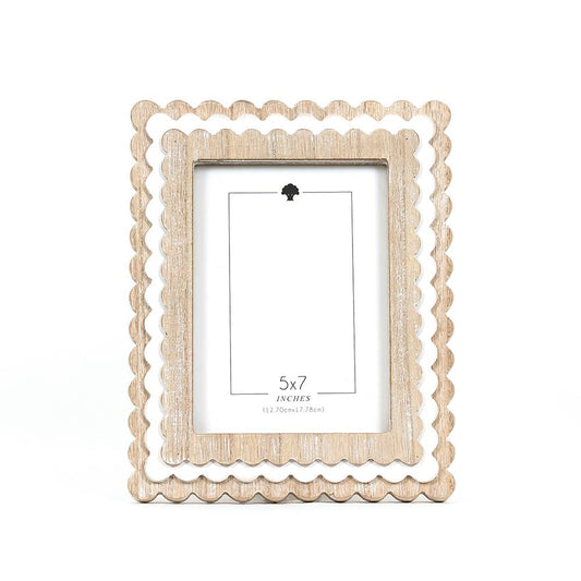 Whimsical Scalloped Wood Photo Frame 5x7 In Natural White For Memories