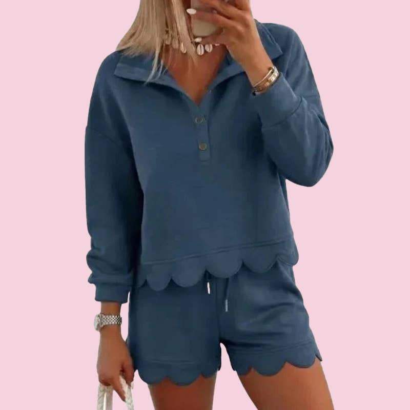 Scallop Hem Fall Short Set - The Sensory