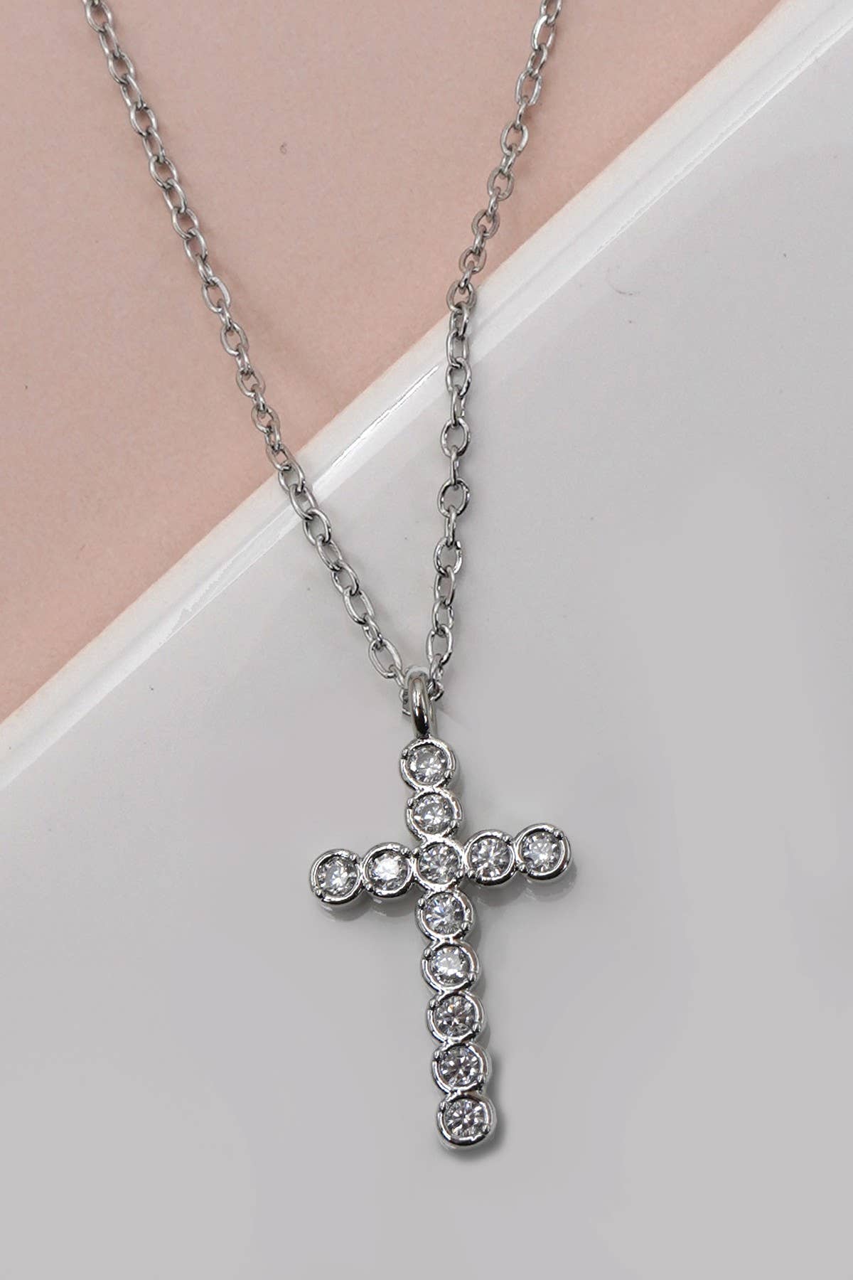 Cross Necklace 18K Gold Finish Tarnish Free Stainless Steel Rhinestone Pendant