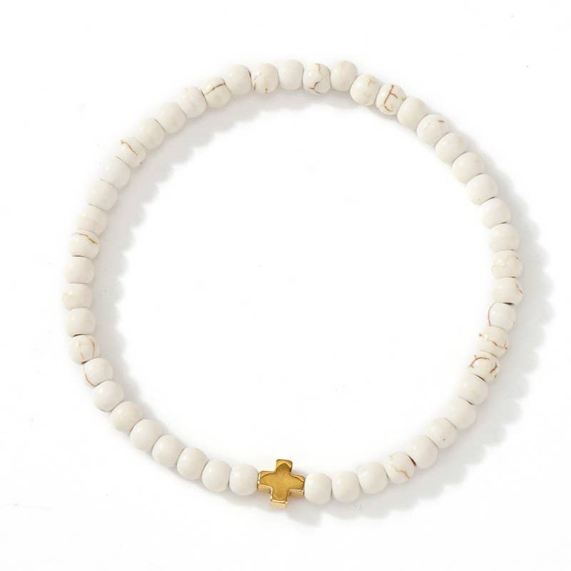 BOHO CROSS NATURAL STONE PERSONALIZED BRACELET | 40B5184