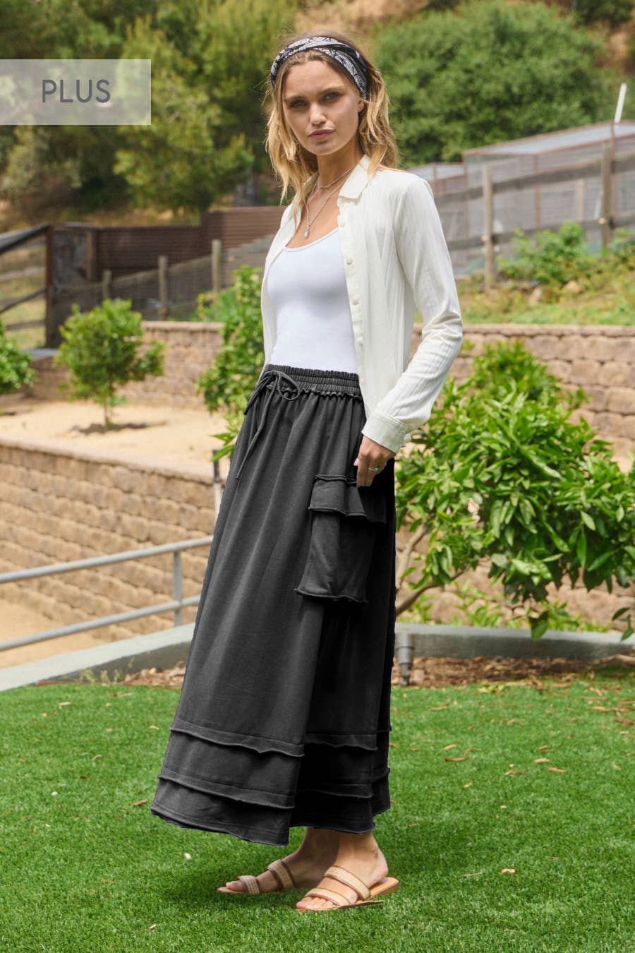 Skirt Plus Size Acid Washed French Terry Modest With Cargo Pockets And Seam Detail
